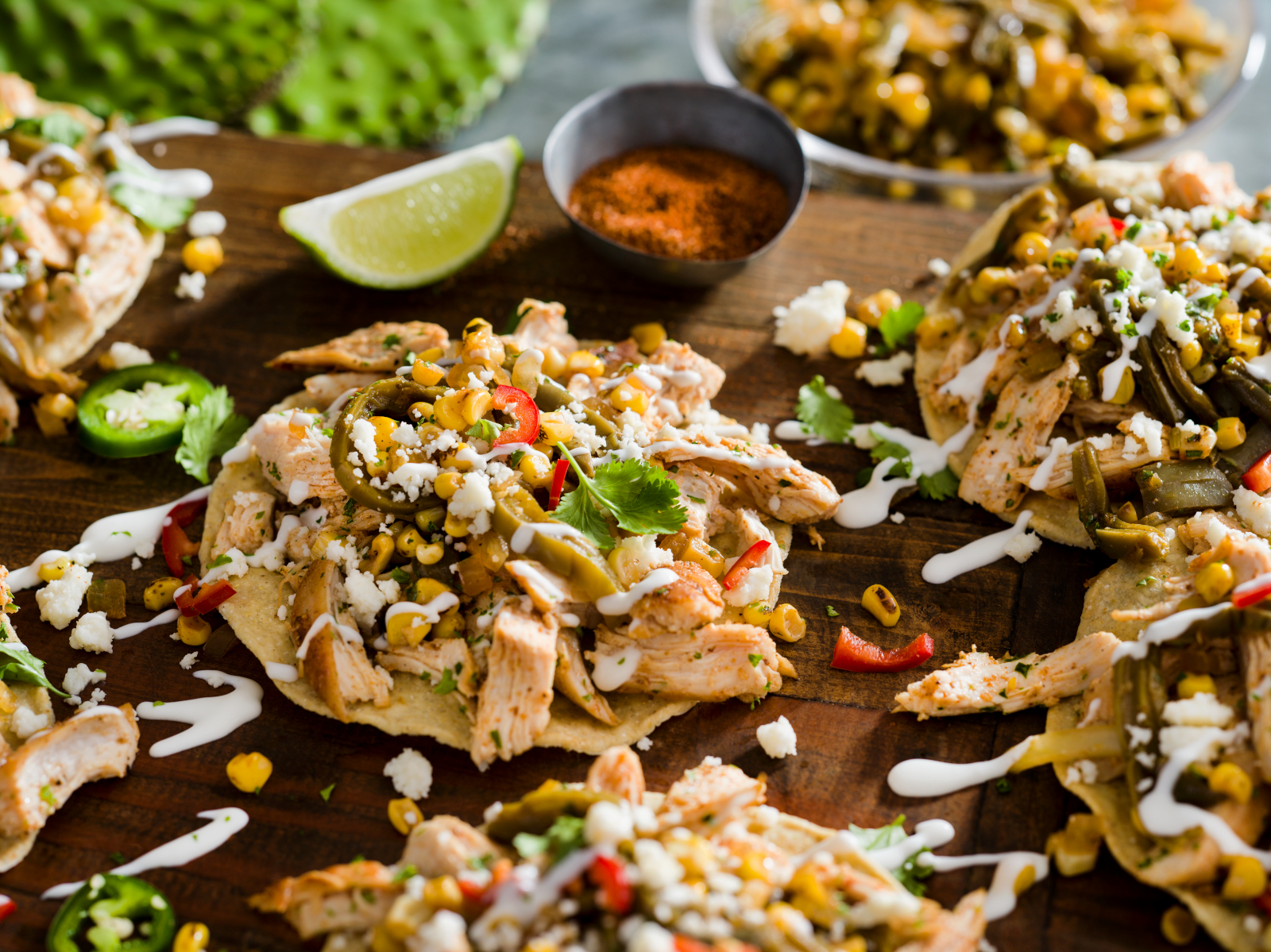 Chicken Tostada with Cactus Corn Salad