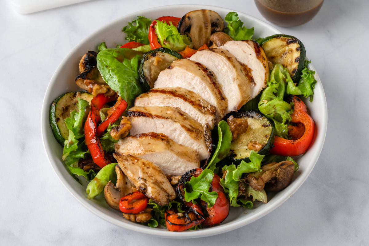 Walnut Balsamic Glazed Chicken and Grilled Vegetable Salad