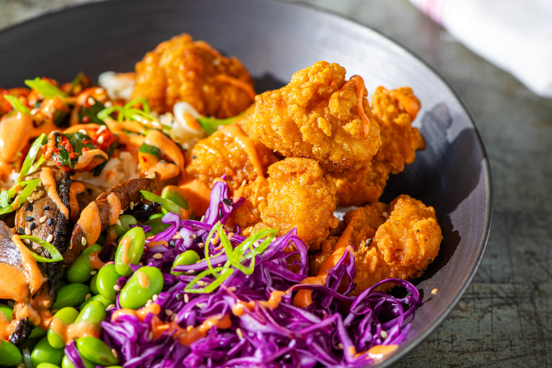 Curry Chicken Rice Bowl with Gochujang Dressing