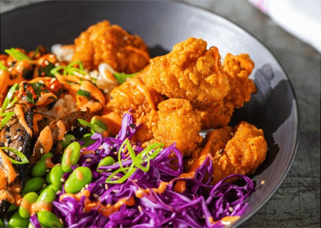 Curry Chicken Rice Bowl with Gochujang Dressing