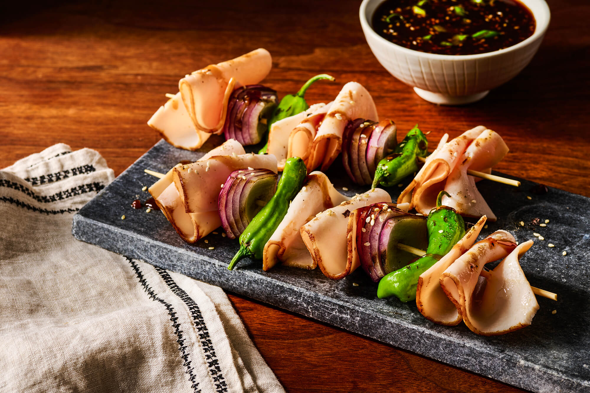 A Twist on Yakitori With Turkey and a Teriyaki Dipping Sauce
