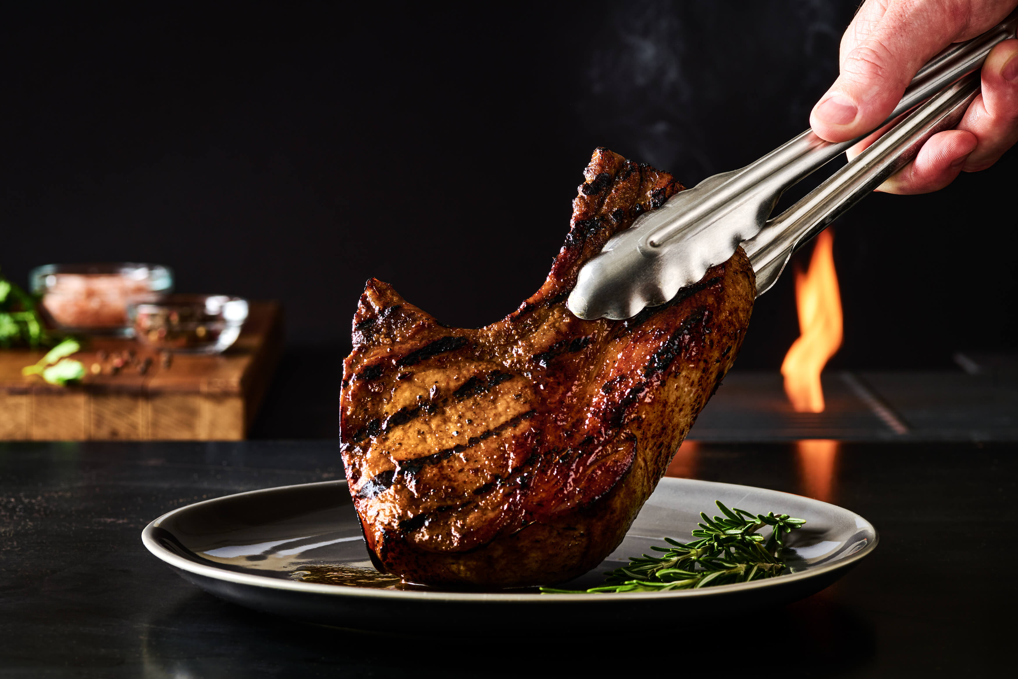 Grilled Bone-In Pork Chop With Smoky Scotch Maple Glaze & Aromatic Spice Crust